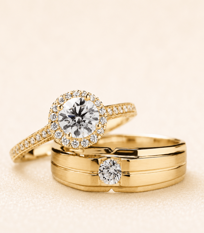 Surf Link Ring, Gold, Diamonds, Wide
